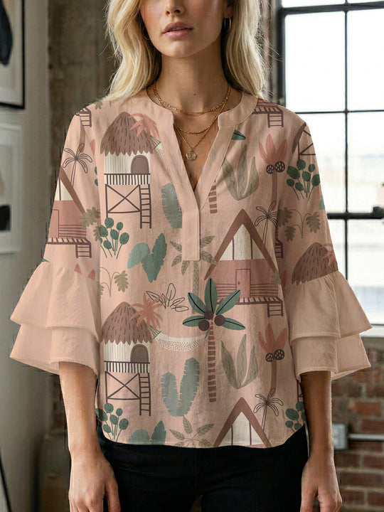 Damen Bluse mit Rüschendetails und auffälligem Animal-Print R&B