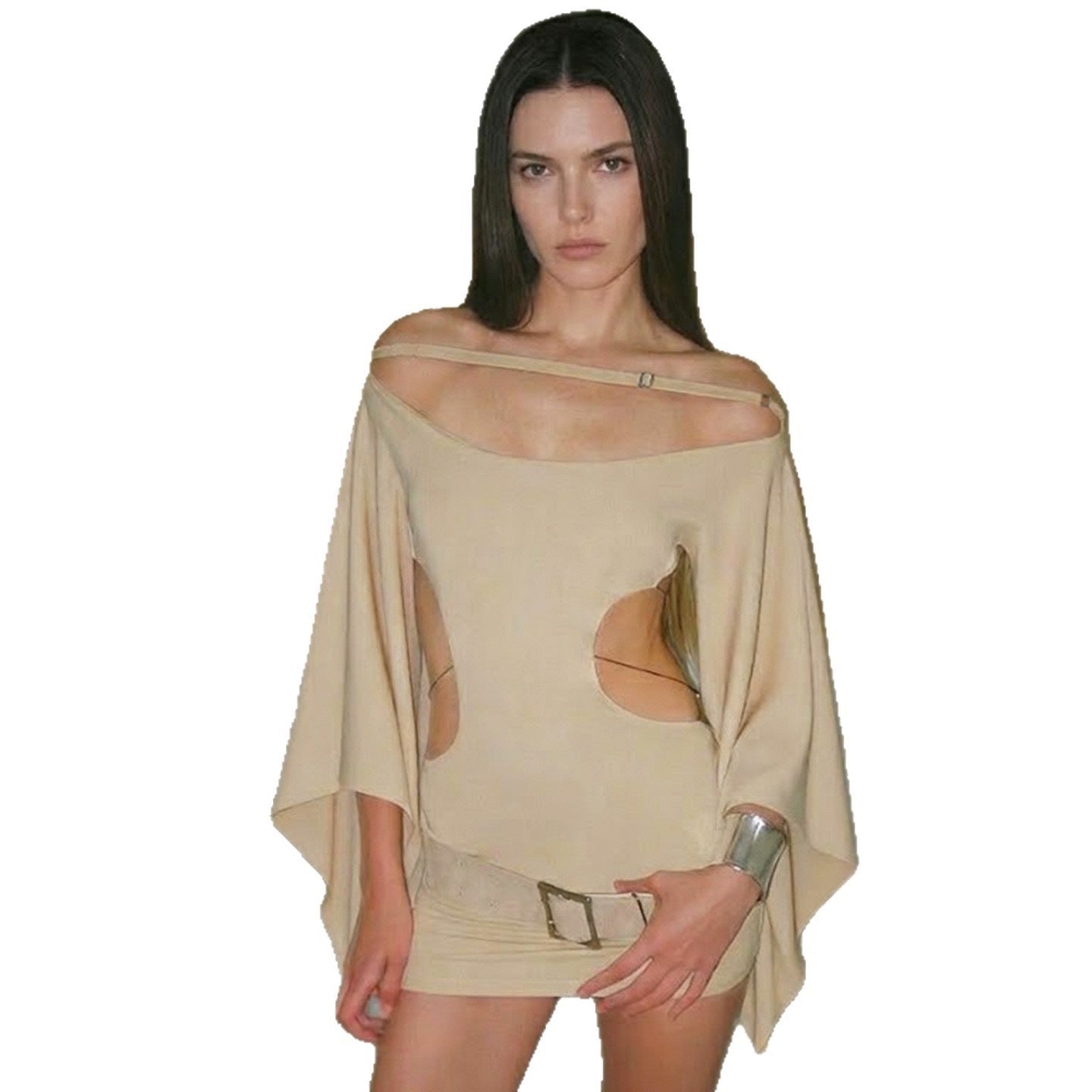 Damen elegantes Oversized Kleid mit transparenten Einschnitten und R&Brnem Design R&B