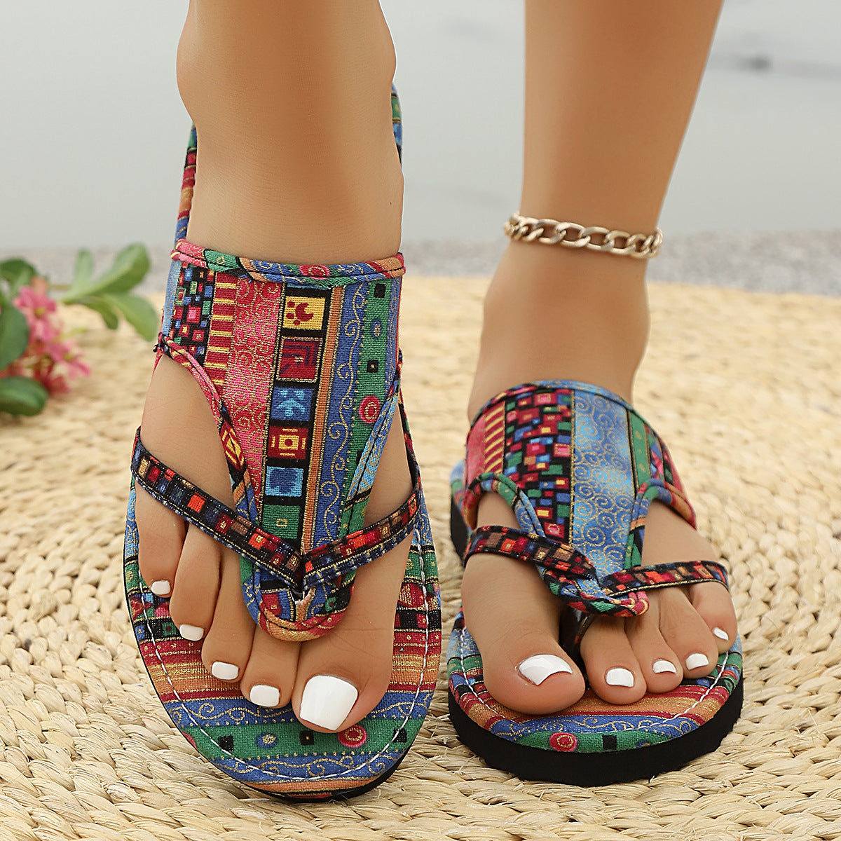Damen Zehentrenner-Sandalen mit bequemer Fußbettung und modischem Camouflage-Design R&B