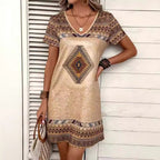 Damen lässiges Tunika-Kleid mit ethnischem Muster R&B