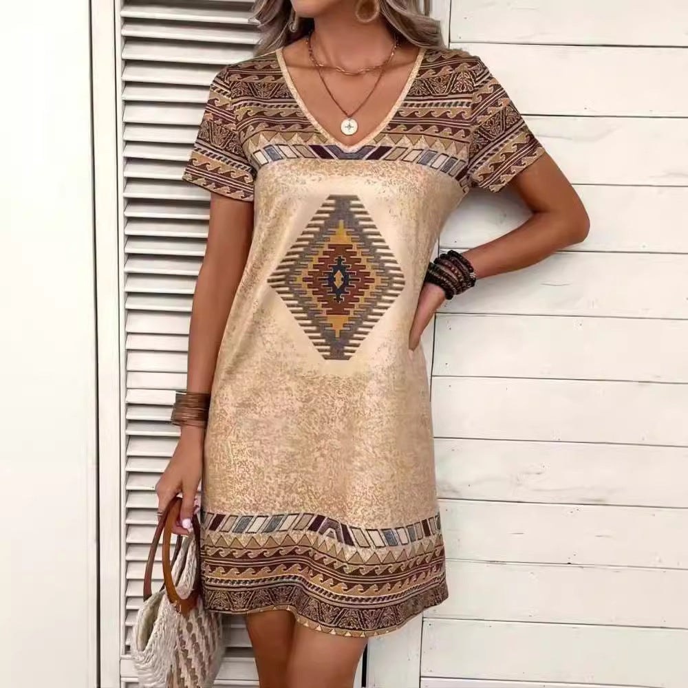 Damen lässiges Tunika-Kleid mit ethnischem Muster R&B