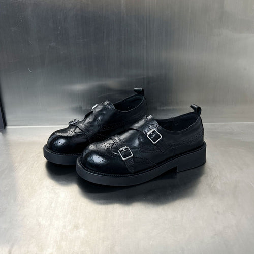 Damen elegante Doppel-Schnallen-Mokassins mit klassischem Broguemuster R&B