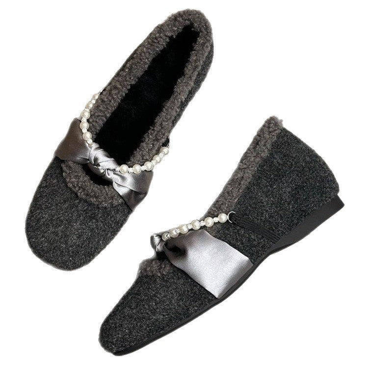 Damen Filz-Hausschuhe mit eleganter Perlenverzierung und weichem Innenfutter R&B