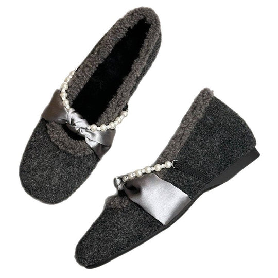 Damen Filz-Hausschuhe mit eleganter Perlenverzierung und weichem Innenfutter R&B
