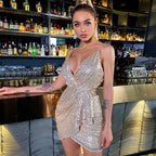 Damen Funkelndes Minikleid mit Wickeloptik und tiefem V-Ausschnitt R&B