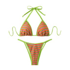 Damen Triangel-Bikini mit verstellbaren Bändern und fröhlichem Streifenmuster R&B