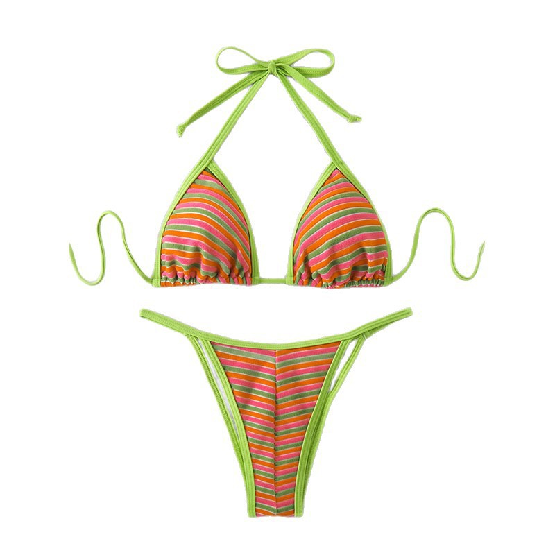 Damen Triangel-Bikini mit verstellbaren Bändern und fröhlichem Streifenmuster R&B