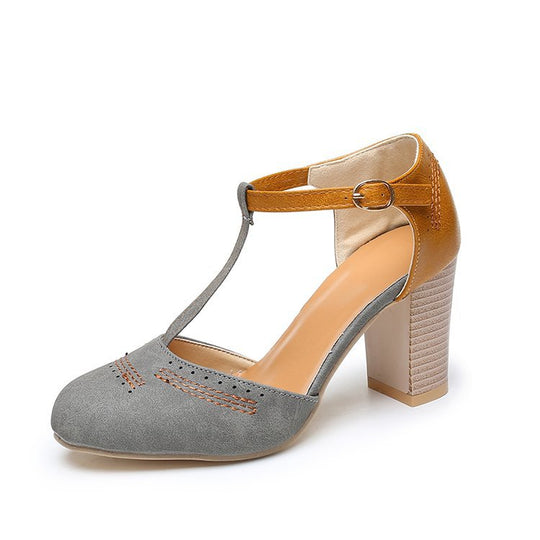 Damen elegante T-Strap Sandalen mit Blockabsatz R&B