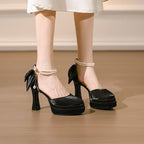 Damen Plateau High Heel Sandalen mit dekorativer Schleifenakzent R&B
