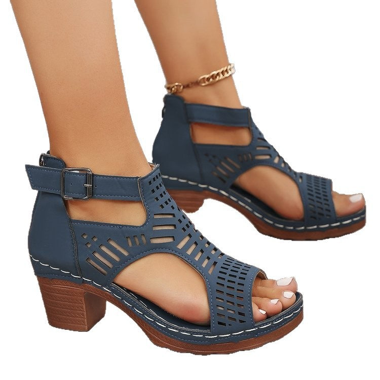 Damen Offene Sandaletten mit modischem Cut-Out Design und komfortablem Blockabsatz R&B