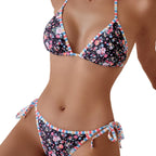 Damen Freizeitschwimmbikini mit floralem Design und verstellbaren BindR&Bändern R&B