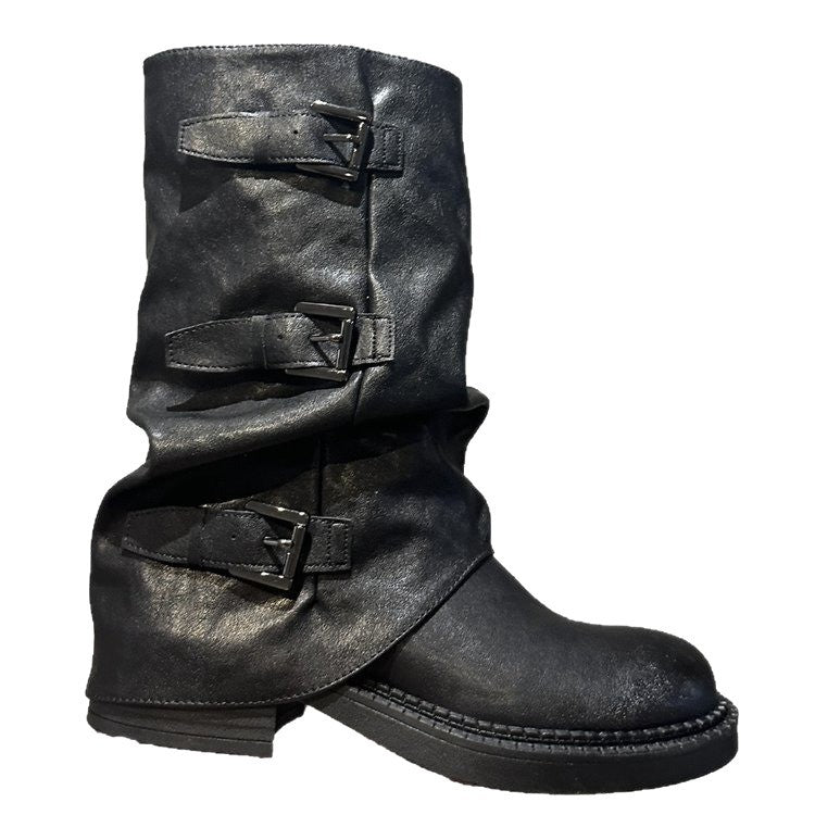 Damen Steppstiefel mit modischen Schnallen und flexiblem Schaftrand R&B