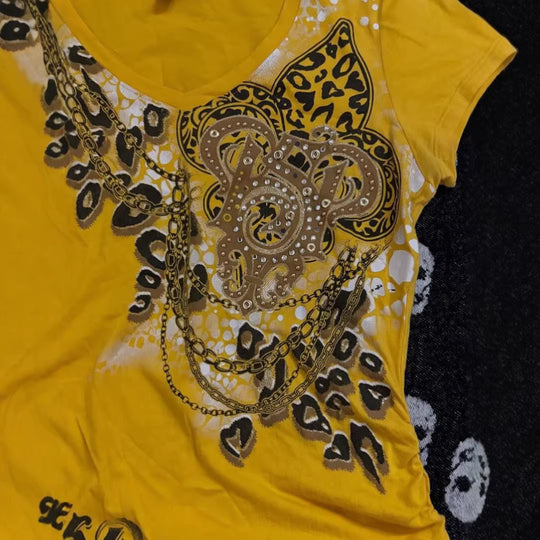 Damen T-Shirt mit dekorativem Grafikdruck und Raffung R&B