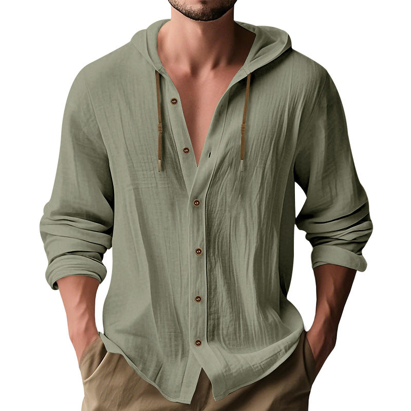 Herren lässiges Kapuzenshirt aus atmungsaktiver Baumwolle mit Knopfleiste und verstellbarem Kordelzug R&B