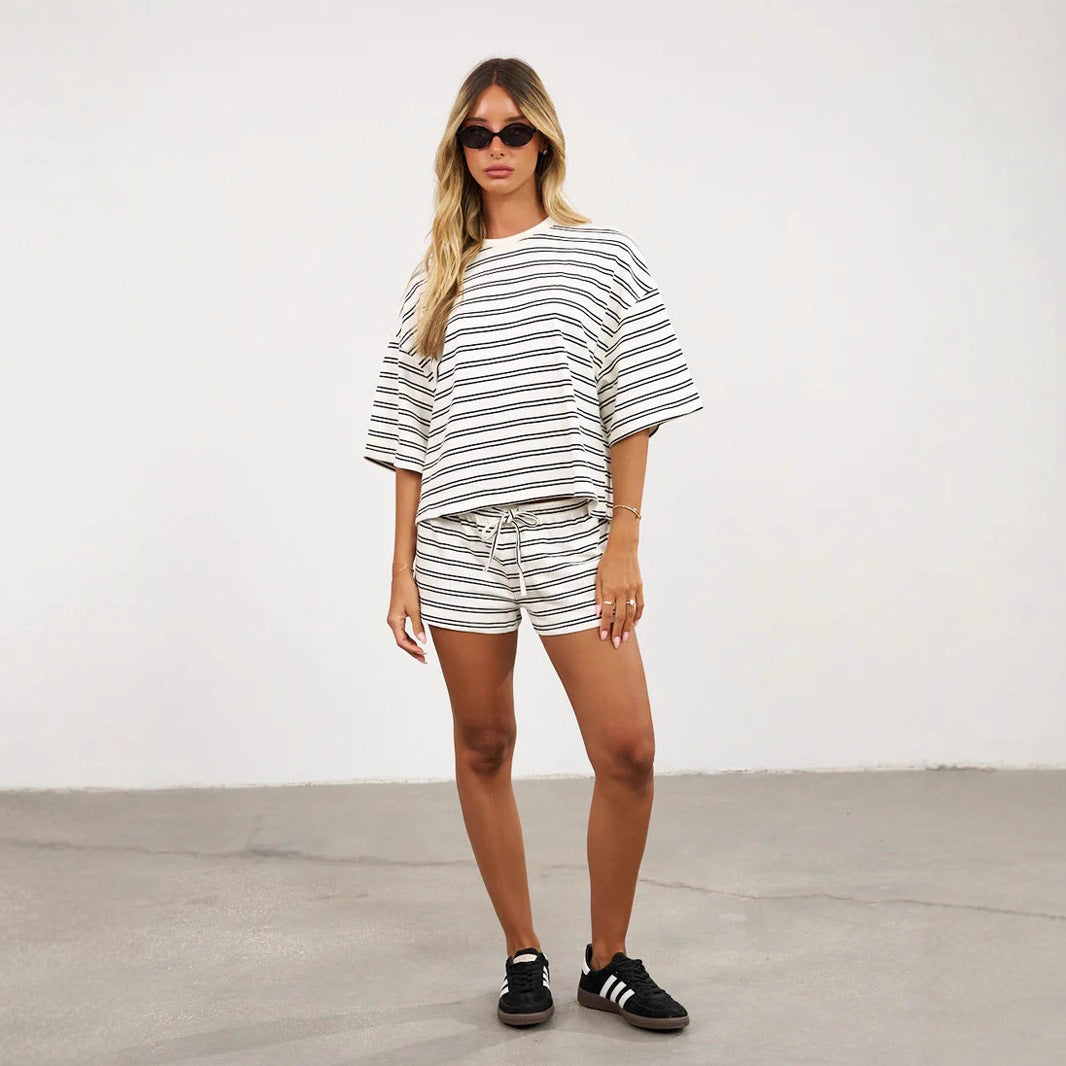 Damen stylisches Freizeit-Set mit breitem Rundhalsausschnitt und elastischem Bund R&B