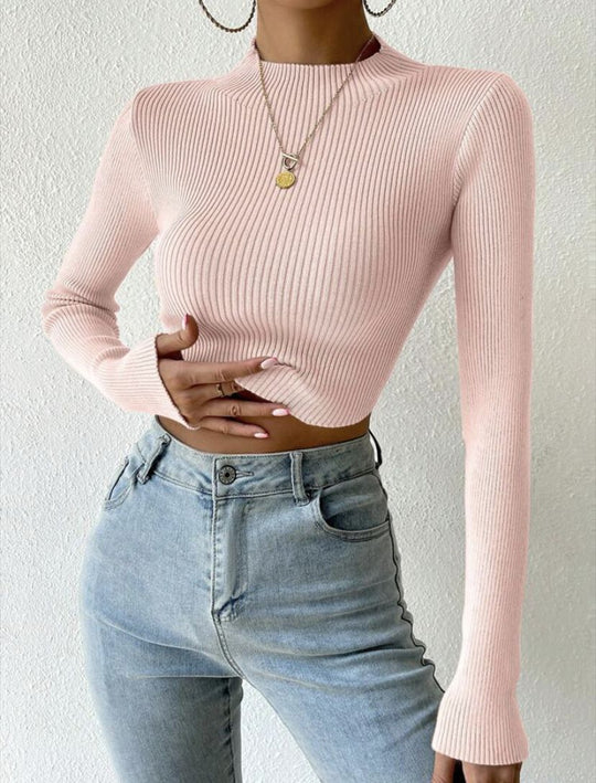 Damen Feinstrickpullover mit modischem Stehkragen und waveless Design R&B