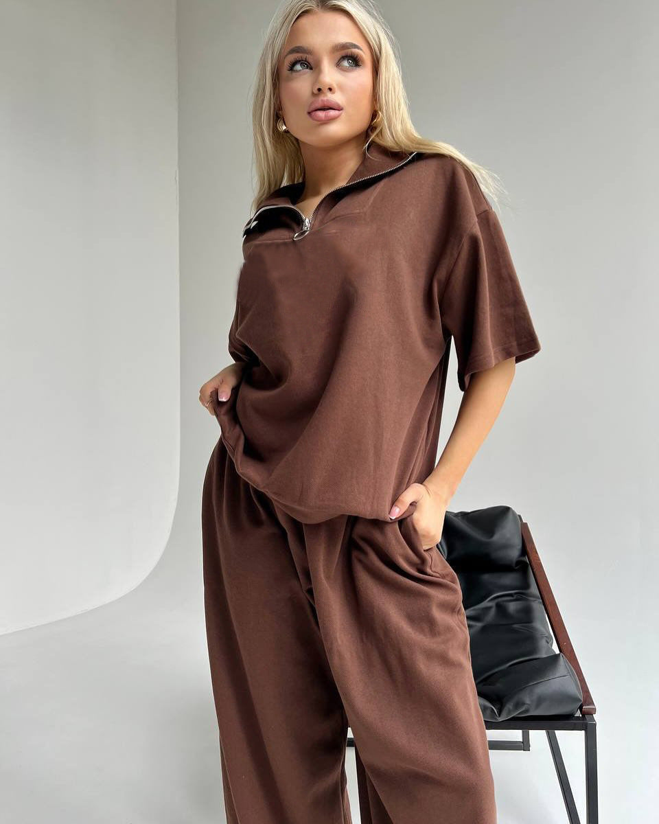 Damen Sportives Oberteil und weite Hose Set R&B