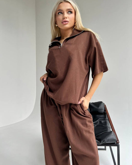 Damen Sportives Oberteil und weite Hose Set R&B