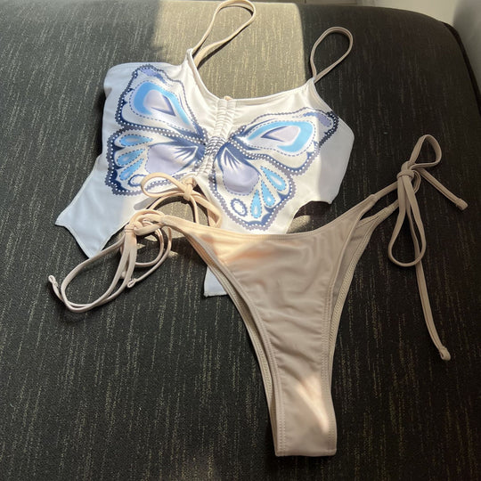 Damen Bikini Top mit Schmetterlingsmuster und passendem Slip R&B
