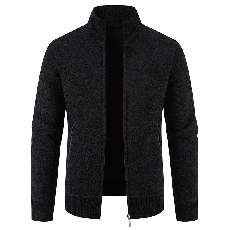 Herren elegante Strickjacke mit hohem Kragen und praktischen Reißverschlusstaschen