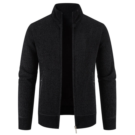 Herren elegante Strickjacke mit hohem Kragen und praktischen Reißverschlusstaschen R&B