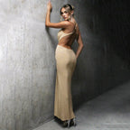 Damen glamouröses Abendkleid mit tiefem Rückenausschnitt und raffinierter Drapierung R&B