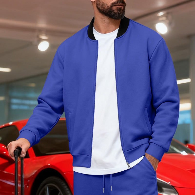 Herren nan urbane Sweat-Trackjacke mit Stehkragen verdecktem Reißverschluss elastischen Rippbündchen und Eingrifftaschen R&B