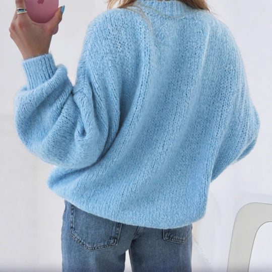 Damen kuscheliger Pullover mit voluminösen Ärmeln und strukturiertem Design R&B
