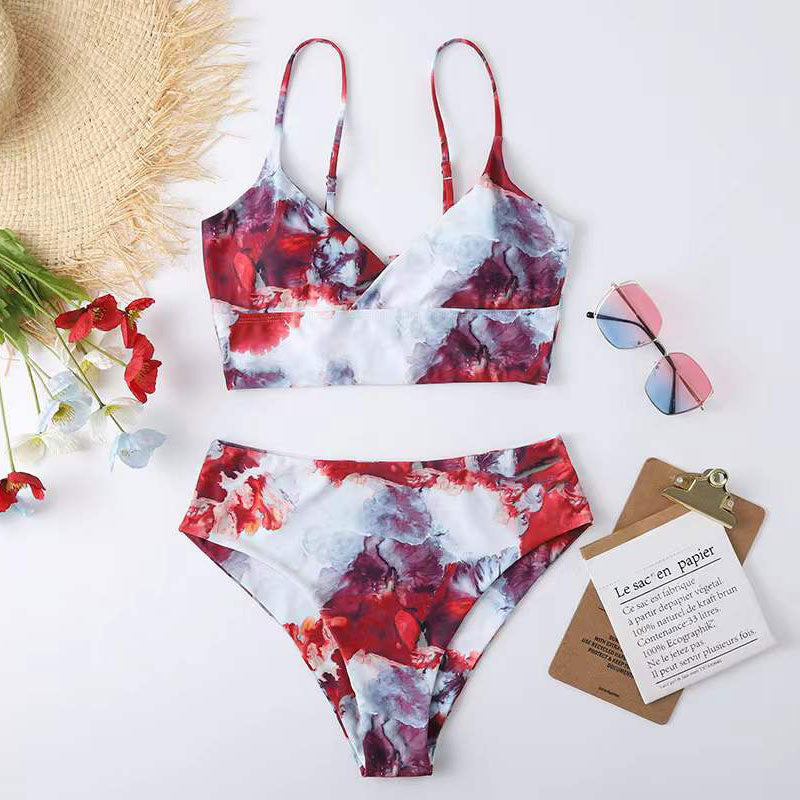 Damen Hoch tailliertes Bikini-Set mit Blumenmuster R&B