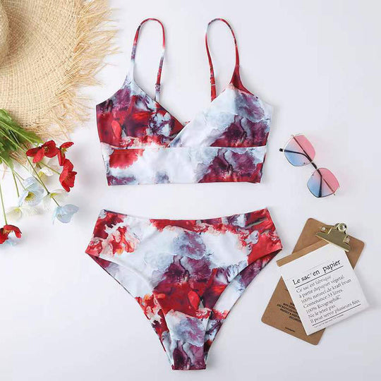 Damen Hoch tailliertes Bikini-Set mit Blumenmuster R&B