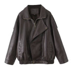 Damen Kunstlederjacke im lässigen Oversized-Stil mit Taillenzug R&B