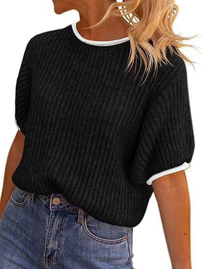 Damen lässiges Ripp-Strickoberteil mit kontrastierenden Abschlüssen R&B