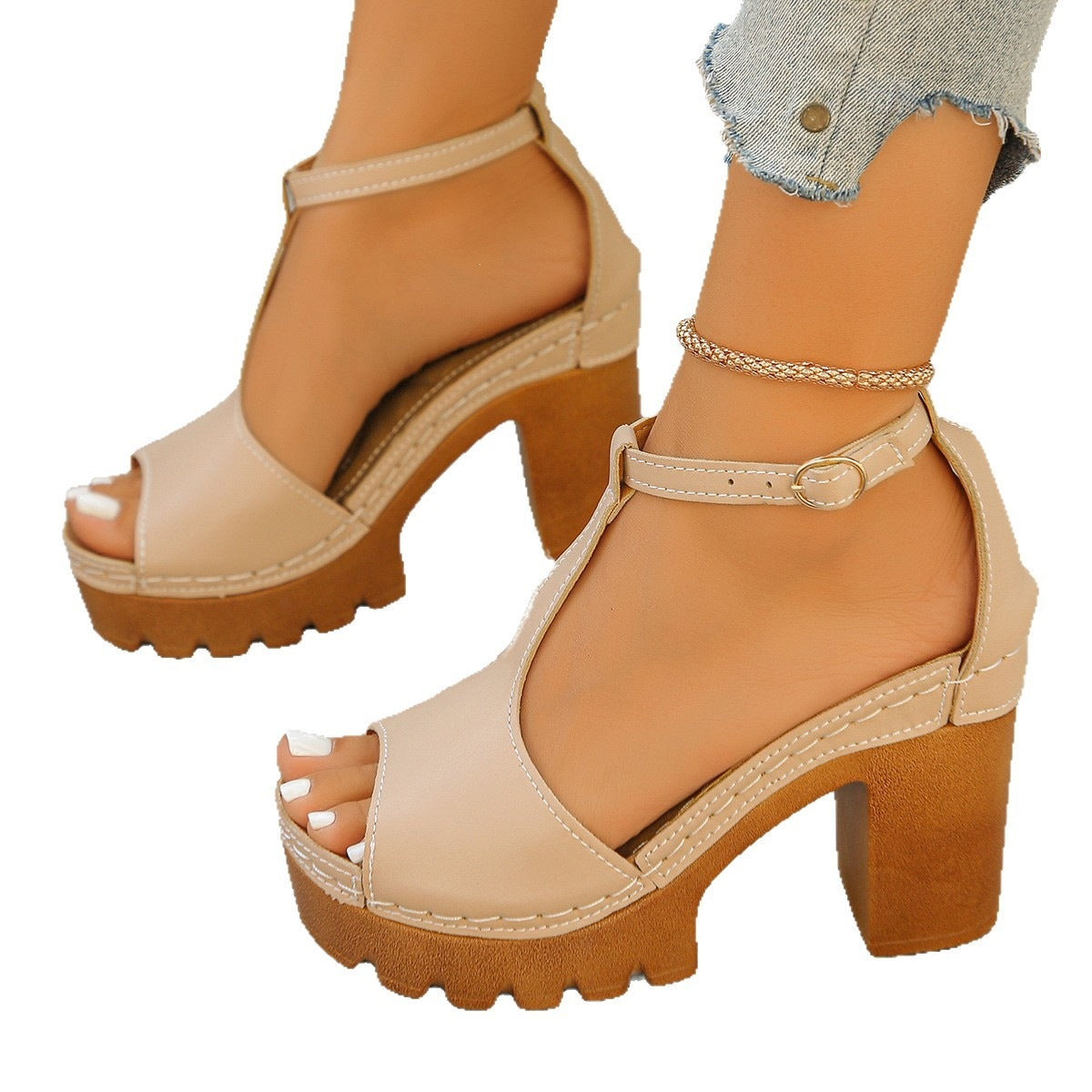 Damen Trendige und komfortable Plateau-Sandalen mit offener Zehenpartie R&B