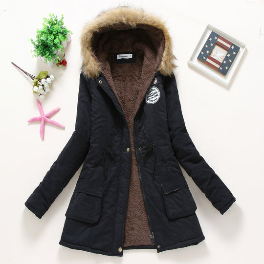 Damen gesteppte Parkajacke mit Kapuze und Kunstfellfutter R&B