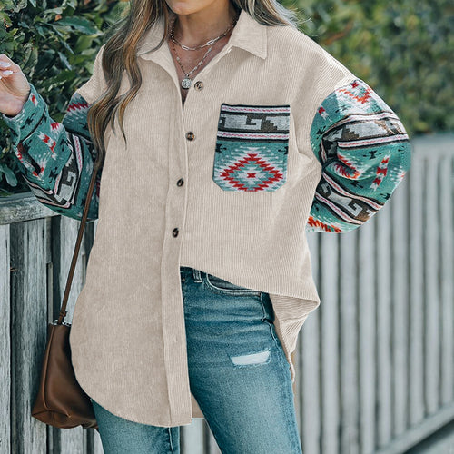 Damen Cordjacke mit dekorativem Ethnomuster R&B