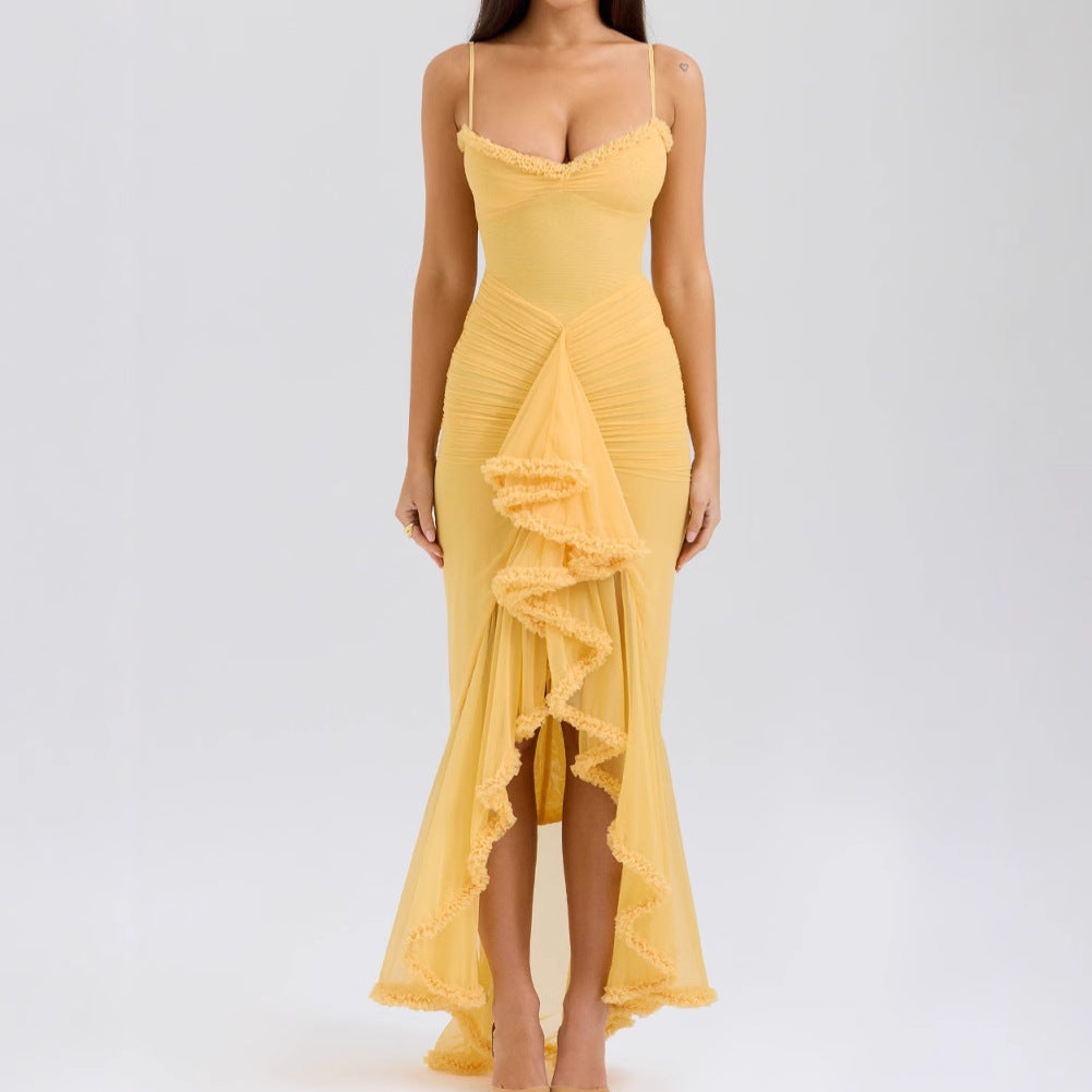 Damen Elegantes Maxikleid mit Rüschendetails und femininem Schnitt R&B