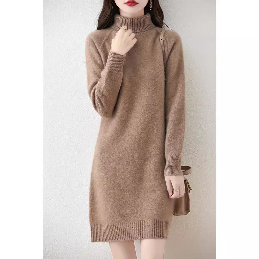Damen Strickkleid mit hohem Kragen und schmalem Schnitt R&B