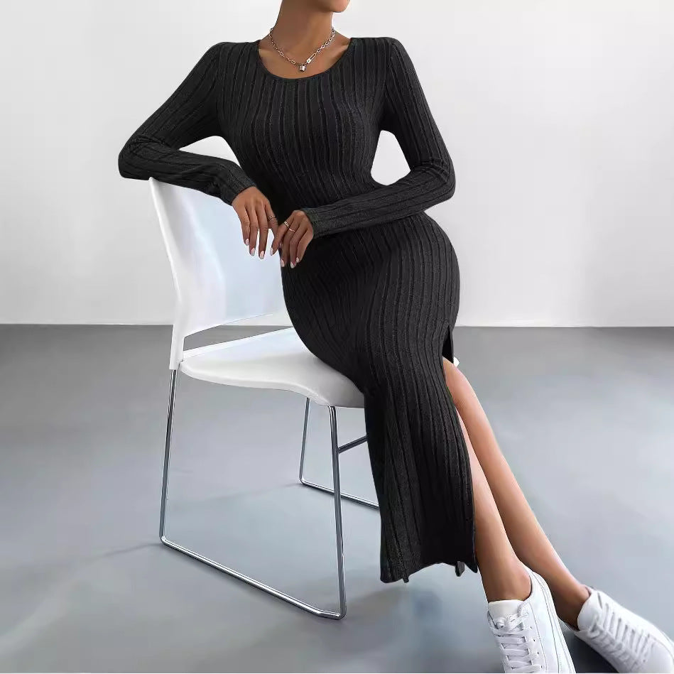 Damen Maxikleid mit seitlichem Schlitz und strukturiertem Rippdesign R&B