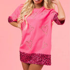Damen Tunika Kleid mit Paillettenbesatz und Herzmuster R&B