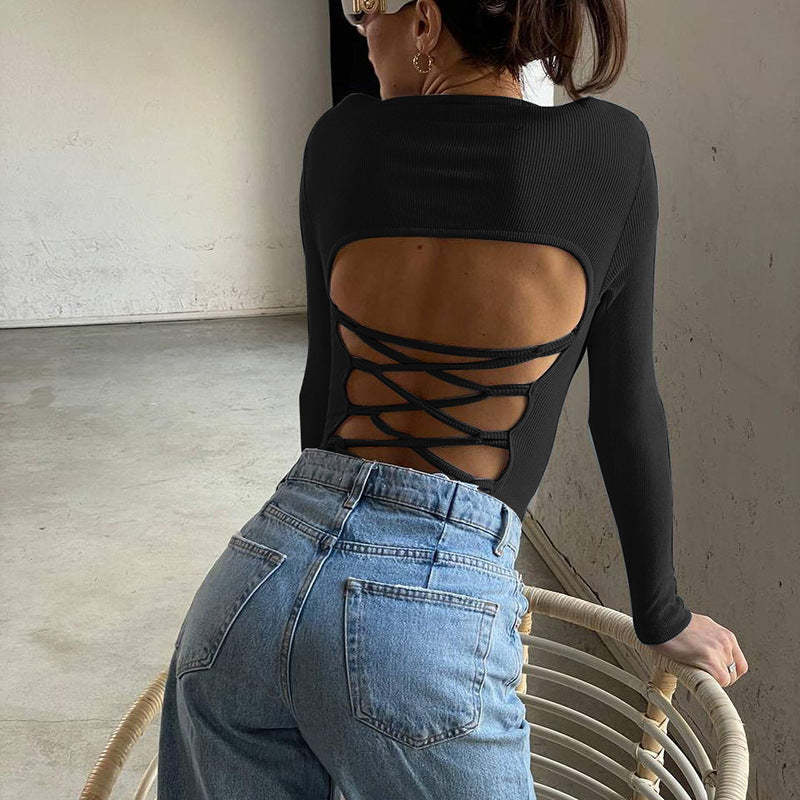 Damen Langarm Shirt mit raffiniertem Rückenausschnitt und durchziehbarem Kordelzug R&B