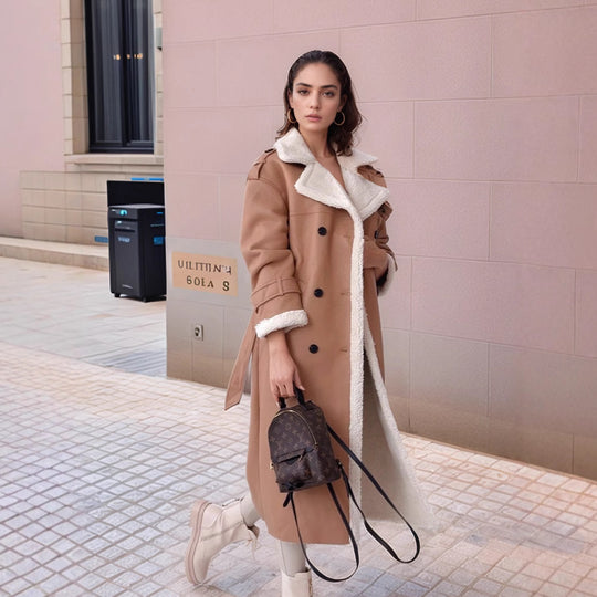 Damen Langer Teddy-Trenchcoat R&B