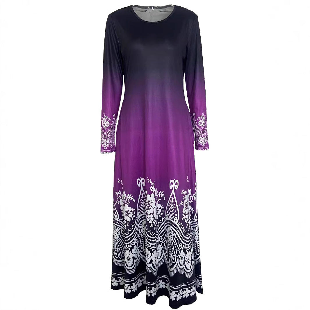 Damen Maxi-Kleid mit farbenfrohem Ombre-Design und floralen Verzierungen R&B