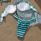 Damen Bikini-Oberteil mit verstellbaren Trägern und modernem Streifendesign R&B