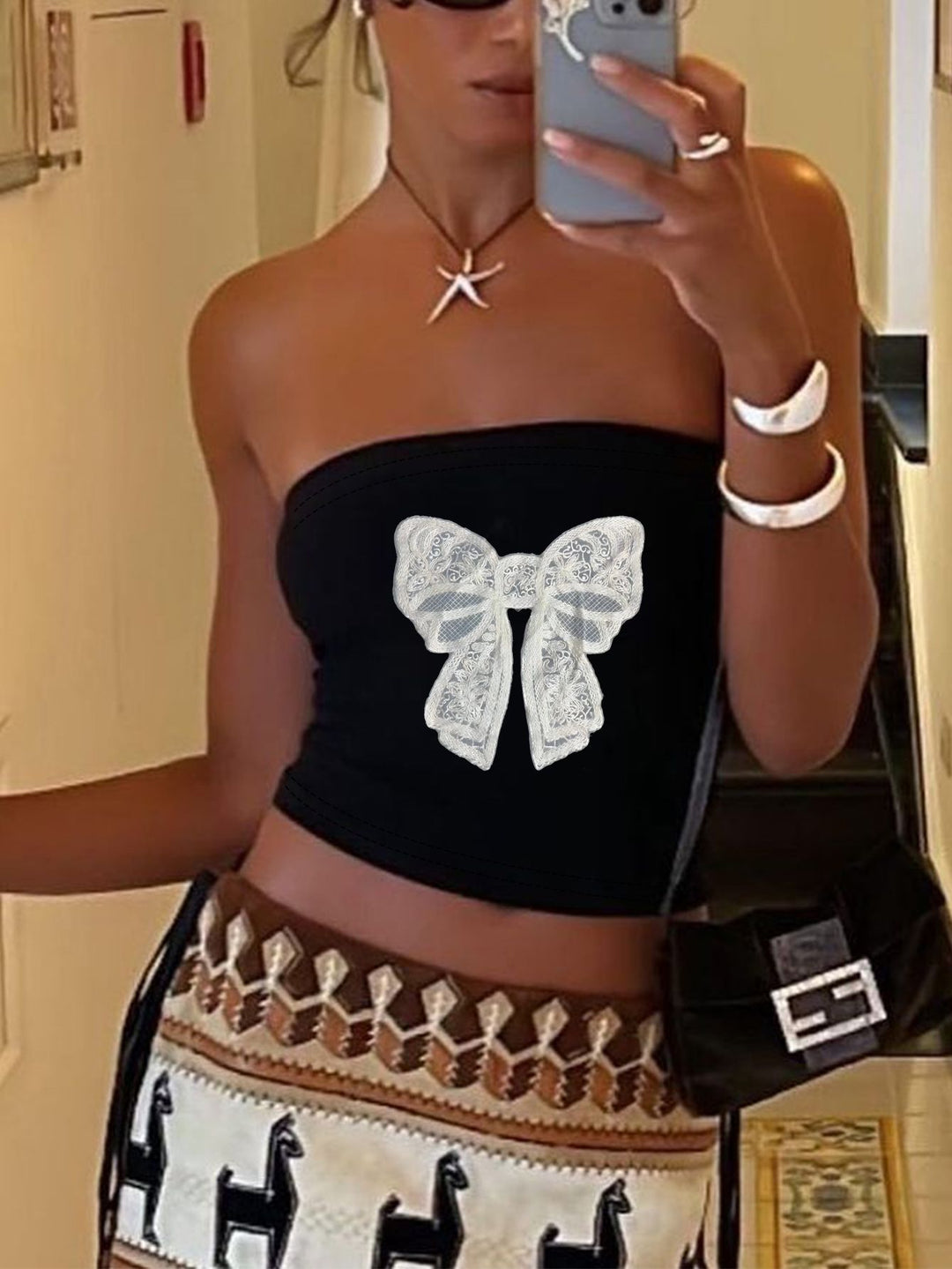 Damen Bandeau-Top mit auffälligem Statement-Aufdruck R&B