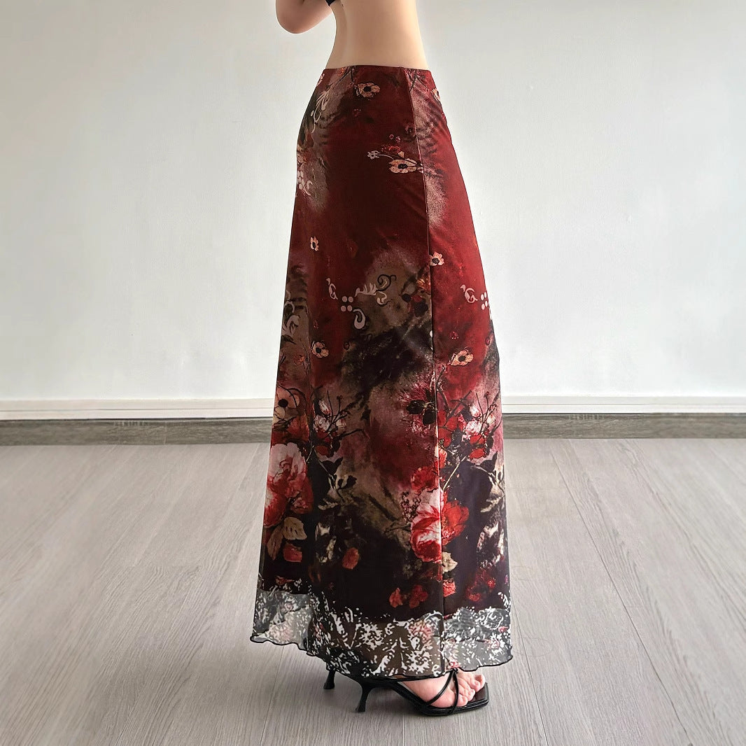 Damen Maxirock mit floralen Mustern und transparenter Spitze R&B