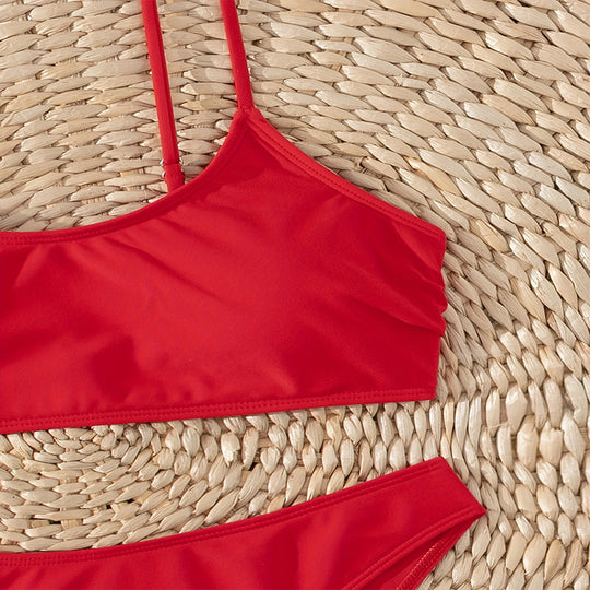 Damen Zweiteiliger Bikini mit verstellbaren Spaghettiträgern und hoch geschnittenem Slip R&B