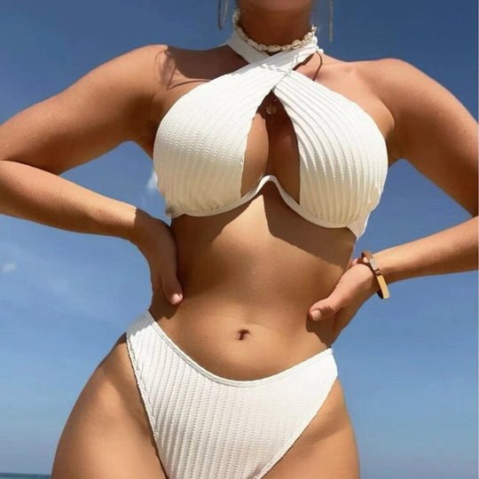 Damen Design-Bikini mit gekreuztem Oberteil R&B