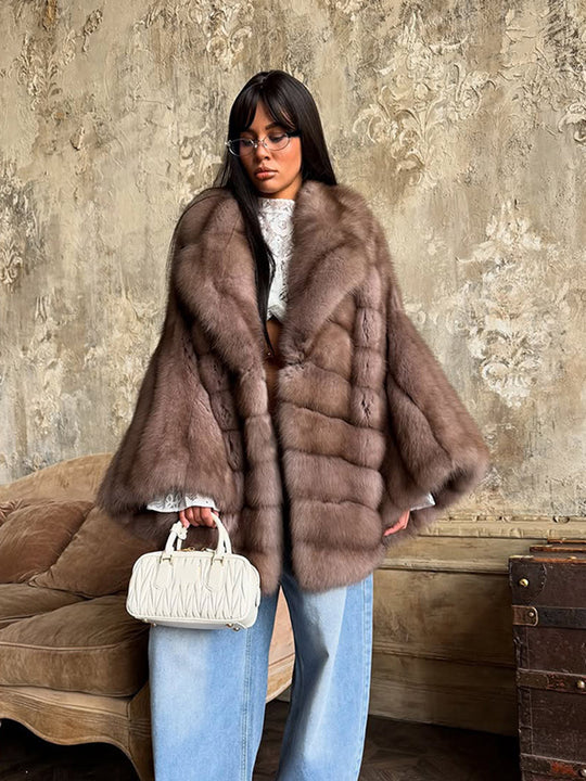 Damen luxuriöse Kunstfelljacke mit weitem Schnitt und modischen Details R&B