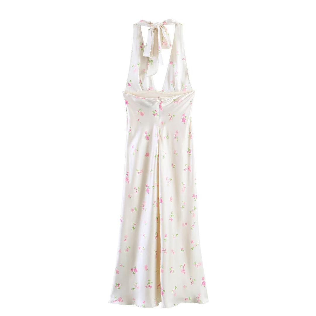 Damen Maxikleid mit offenem Rücken und zarten Blumenmustern R&B