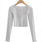 Damen Langarm-Crop-Top mit Rundhalsausschnitt und strukturierter Oberfläche R&B